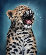 Leopard Cub Yawn by Sarah Stribbling Fine Art Print Cat Nature Wildlife 17x20