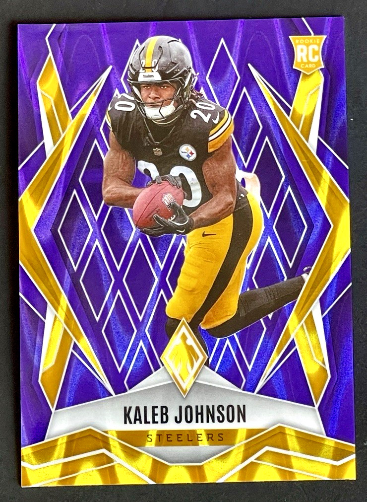 2025 Panini Phoenix Kaleb Johnson /49 Rookie Purple Seismic RC #182 Steelers SP