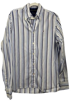 Tommy Hilfiger Herren Vintage Baumwollhemd klein blau gestreift langarm