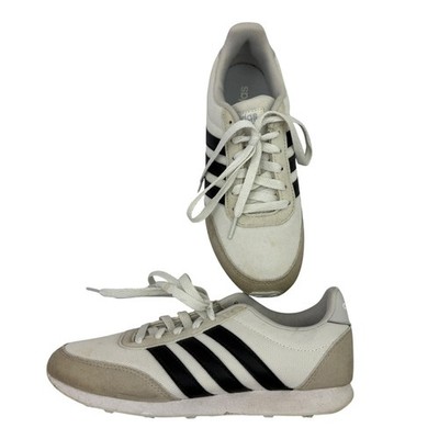 Adidas V Racer 2.0 Shoes Womens 6 White Black Suede Striped Running Sneakers