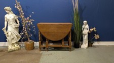 Victorian Oak Drop Leaf Table Barley Twist Light Wood Solid Antique Vintage