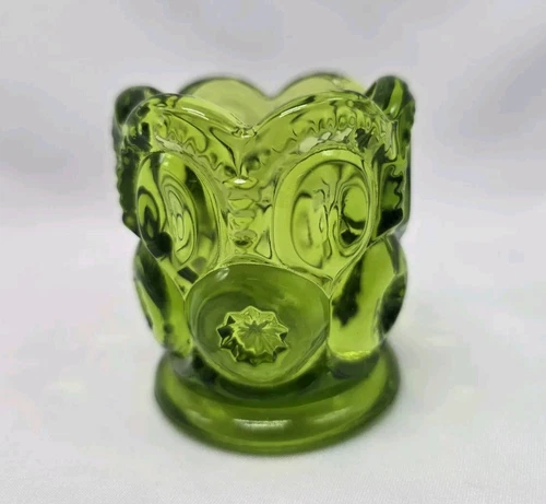 VINTAGE Green LE Smith Moon & Stars Toothpick Holder Trinket Dish Candle Holder