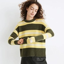 Madewell Striped Fulton Pullover Sweater green heather grass M