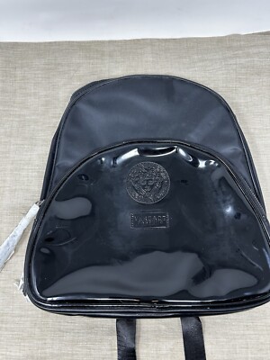 VERSACE PARFUMS Medusa Head Black Faux Patent Leather Nylon Backpack with logo