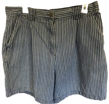 Vintage 90s Bill Blass Blue Striped Denim Shorts High Waist W/Pockets Sz 14-267