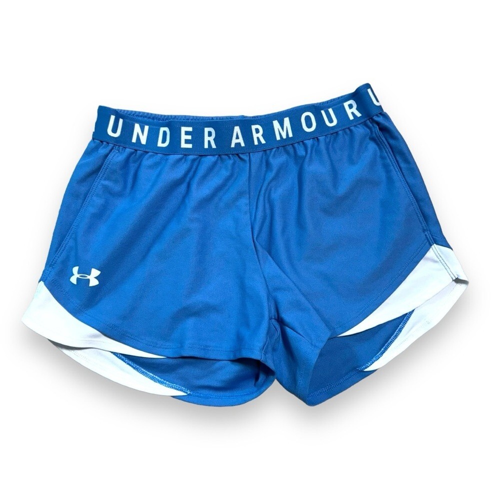 Under Armour Womens Play Up 3.0 Gym Shorts Blue White for Running Training Workouts