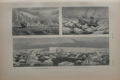 1886 PRINT ICE ICEBERGS NORTH POLAR EXPEDITION ICE BARRIER PACK ICE ANTARTICA 