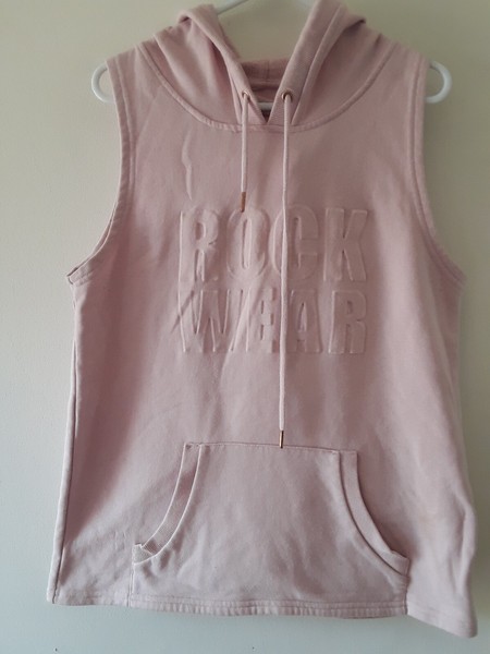 Rockwear  Sleeveless Vest Hoodie Womens  Size 10 Activewear Pink Front Pocket