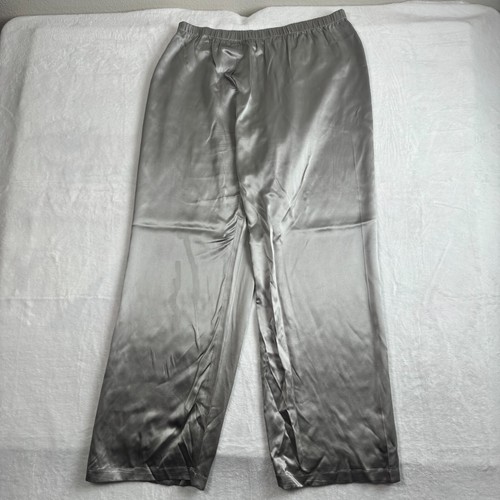 BCBGMAXAZRIA Gray Silver Metallic Silk Pull On Pajama Pants Womens Medium