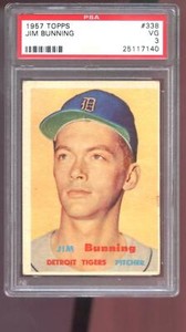 1957 Topps #338 Jim Bunning ROOKIE RC PSA 3 Graded Baseball Card Detroit Tigers
