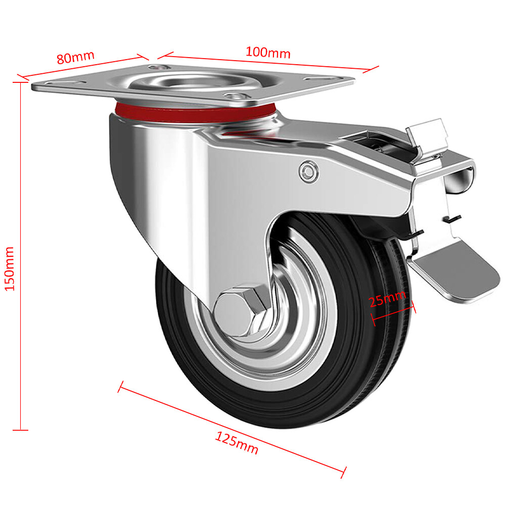 TrAdE Shop Traesio - Set 4 Ruote Piroettanti Per Carichi Pesanti Girevole 360 Con Freno 125x80x100mm 73610382 - Foto 5
