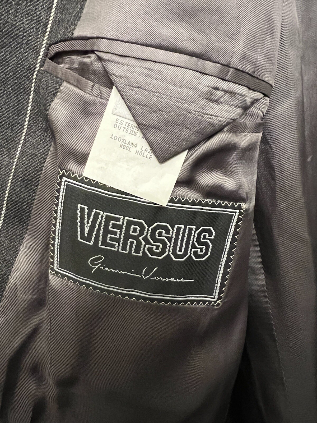 Rare 90's Versus Gianni Versace Grey Wool Striped Jacket, Size 50 image 2
