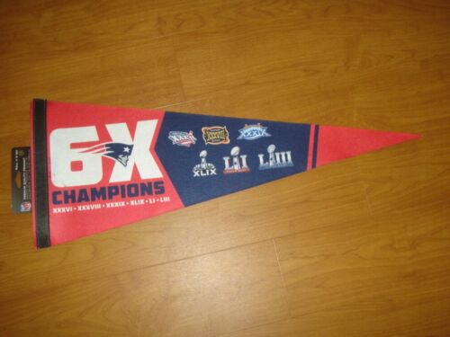 NEUF ENGLAND PATRIOTS 6X SUPER BOWL CHAMPS QUALITÉ PREMIUM PENNANT 12"X30" - Photo 1/2