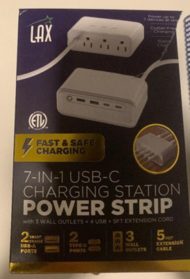 LAX 7-in-1 USB C Charging Station 5ft Power Strip NIB