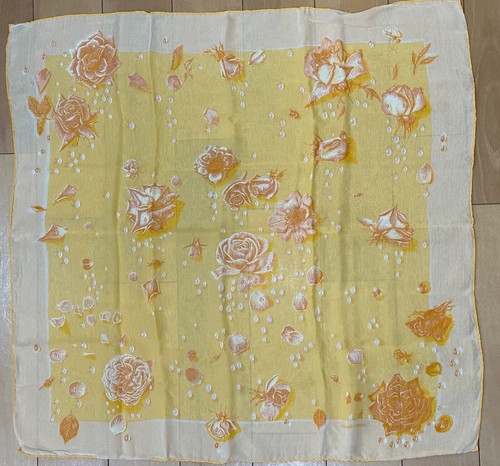Hermes Rose pattern 100% Silk chiffon Scarf 65x65cm Ivory Orange #6118 - Picture 10 of 13