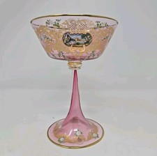 Venetian Enameled Figural Landscape Scene Pink Champagne / Sherbert Glass 6" #1
