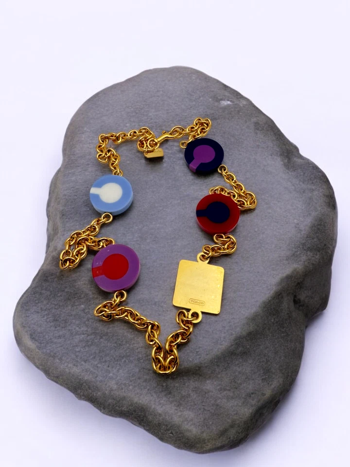 Collar Coach Vintage Poppy Phoebe Multi Logo Dijes Resina Esmalte Cadena Eslabón Foto 3 de 4