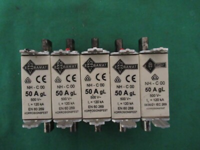 5x E BAMAT NH-C00 Sicherungseinsätze 50A gl