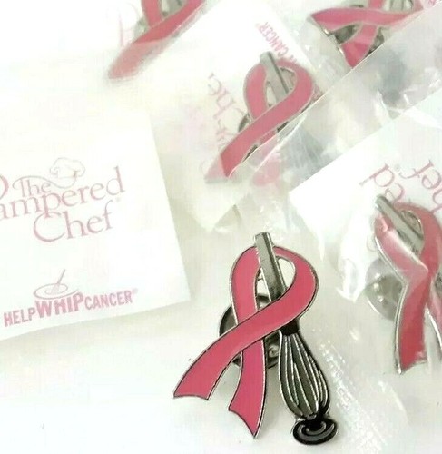 6 Lot Breast Cancer Awareness Pink Ribbon Whisk Pampered Chef Staff Lapel Pins