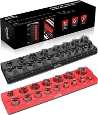 GOOACC 3/8" Magnetic Socket Organizer, 2 Pieces Metric & SAE Socket Drive Holder