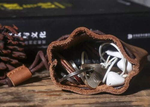 Genuine Cow Leather Coin Pouch Wallet Drawstring Coin Bag Mini Coin Purse - Bild 6 von 6