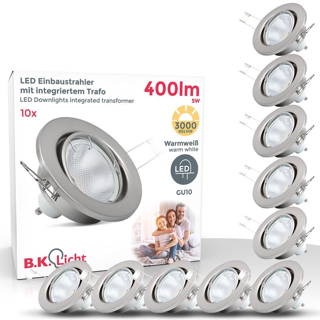 Spot LED encastrable GU10 pour faux plafond bas - Kit 9 lampes encastrables 5W blanc chaud
