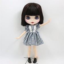 Blythe Doll Straight Black Hair Short Matte Face Nude Jointed Body White Skin"12