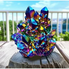Raw Angel Aura Rainbow Quartz Crystal Titanium Cluster Healing Home Decor 90g