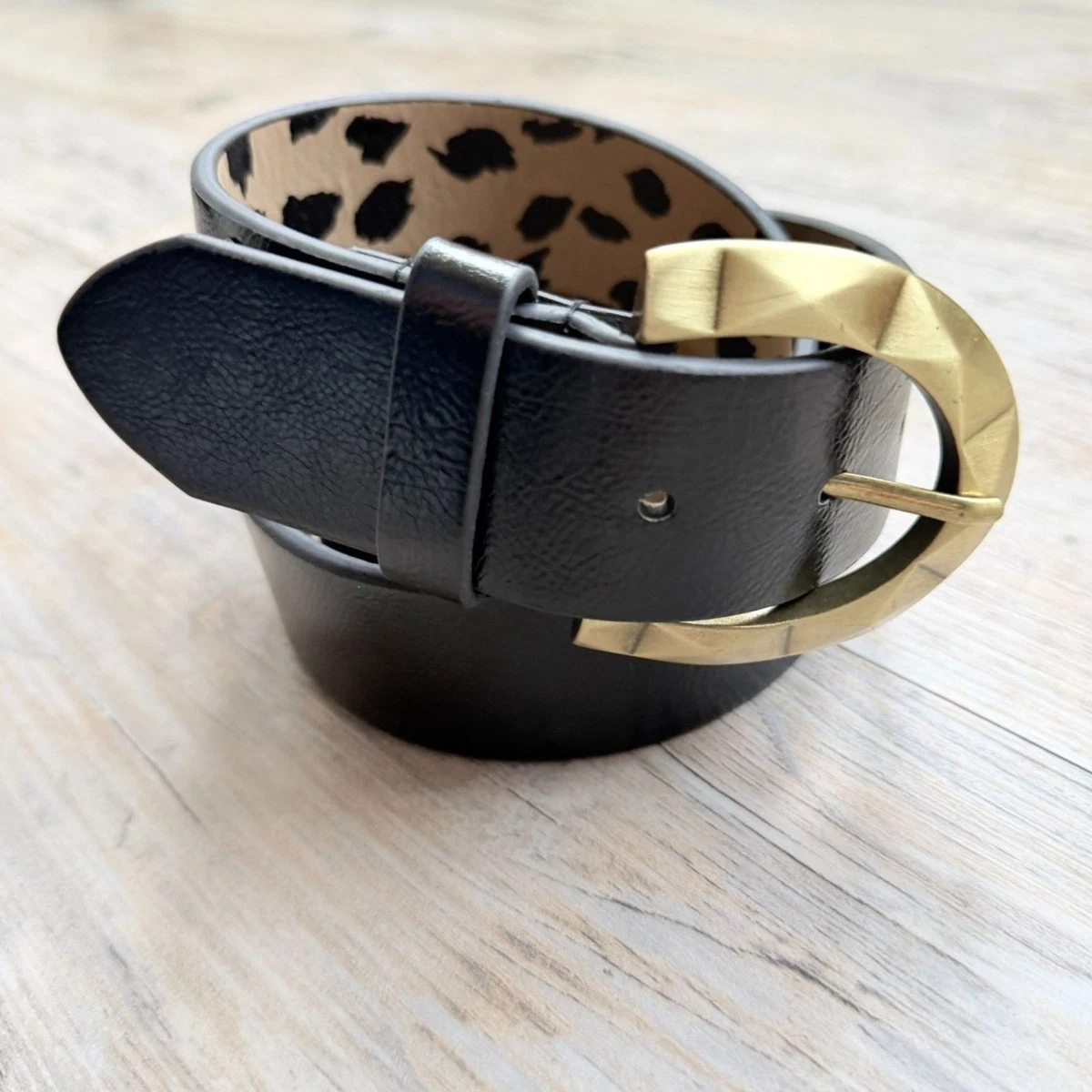 New Betsy Johnson belt black patent leather elastic gold tone stud 80\'s S/M Betsey Johnson Black Solid Belts for Women for sale | eBay main image 2