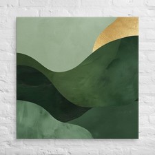 Green Gold Abstract Mountains Canvas Wall Art Modern Landscape Print Home Decor