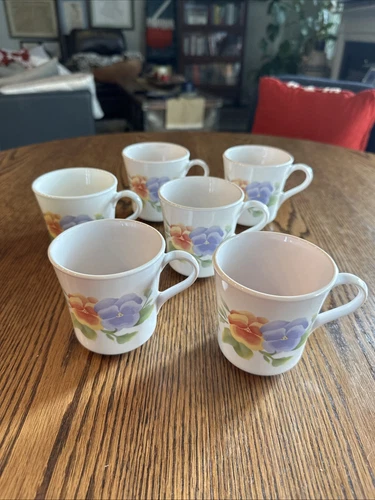 Corning Ware Corelle Summer Blush Coffee Tea Cups Mug Pansies Flowers Set Of 6