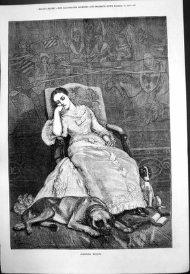 Alter Dornröschen Dame Dösen Stuhl Hundefüße Hasenfußbürsten 1879 19.