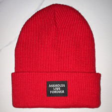 Mens Red Solid Beanie One Size AHOLES LIVE FO...