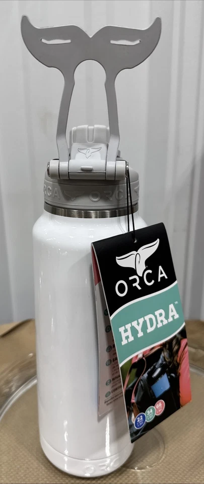 Nueva botella de agua aislada Orca Hydra 34 oz - blanca - cola de ballena de acero inoxidable Foto 4 de 4