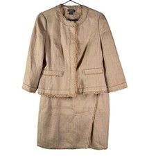 Ann Taylor Beige Blazer Skirt Suit Business Pockets Career Office Girlboss Sz 6P