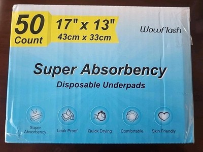 Wow Flash 50 Count 17  X 13  Super Absorbency Disposable Underpads, Leakproof