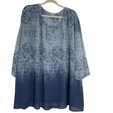 Catherine's Blue Semi-sheer Career Wear Blouse Women's Size 4X 