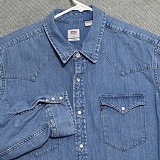 Levi  s Denim Pearl Snap Shirt Mens Sz XL Long Sleeve Western Vintage