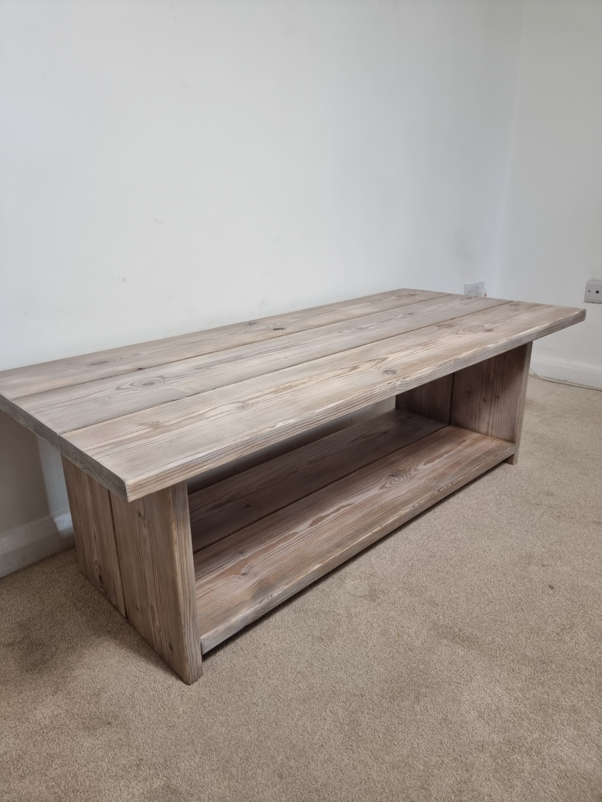 Coffee Table -  Rustic Solid Wood Coffee Table with Shelf-image