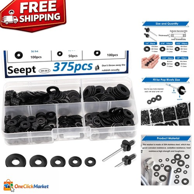 #ad Complete 375PCS Black Washer Assortment for Pop Rivets 304 Stainless Steel $19.99