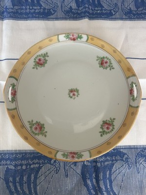 Handpainted Rose 10 1/2  Decorative Porcelain Dinner Plate With Handles Unmarked
