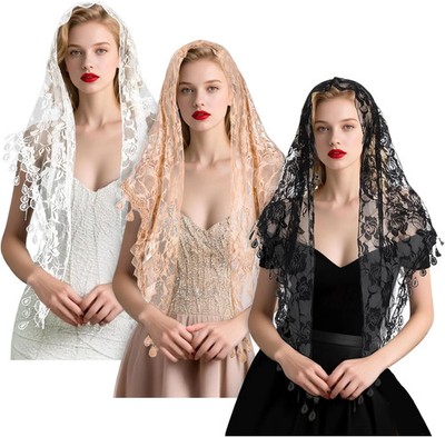 3 Pcs Mantilla Catholic Chapel Veils, Triangle Veil Cathedral Head Covering Tria