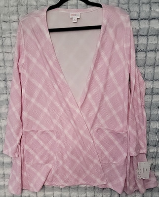 LuLaRoe Caroline Open Front Pink Check Cardigan Wrap Women's Medium Top