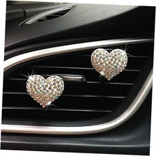 2 Pieces Bling Heart Air Vent Clips Rhinestone Car Air Bling Silver Heart