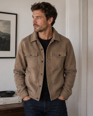 CXL by Christian Lacroix Men's Faux Suede Tan Snap-Front Biker Jacket Size Large