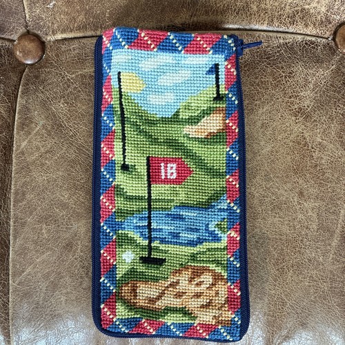 Stitch & Zip Needlepoint Golf Eyeglass Case  3.5x7 Inch Alice Peterson