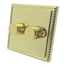 BG / Wilko Georgian Raised Brass Twin Dimmer Switch 2 Gang 400W LED Compatible