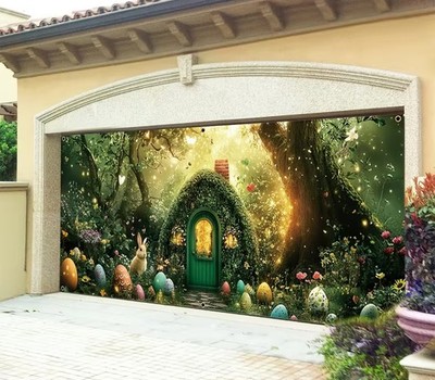 Easter Bunny Eggs Fantasy Forest Garage Door Cover Door Banner Garden Decor