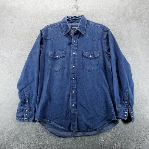 Chemise Wrangler Vintage Années 70 - Chambray Denim Bleu - Taille L - Occasion Très Bon état