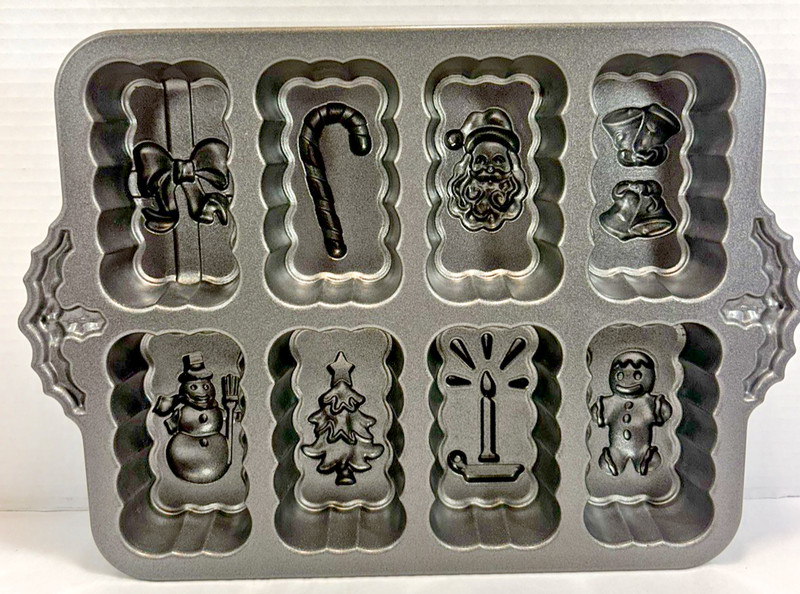 Nordic Ware Holiday Christmas Mini Loaf Baking Pan 4” Loaves 8 Designs 9x12 USA